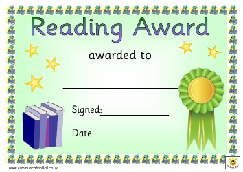 Document preview: Green Ribbon Reading Award Certificate Template