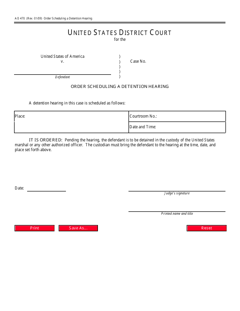 Form AO470 Order Scheduling a Detention Hearing