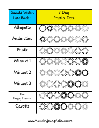 Document preview: Suzuki Violin 7 Day Music Practice Chart - Late Book 1