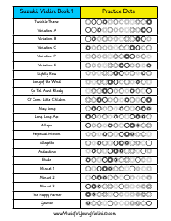 Document preview: Suzuki Violin Dots Practice Chart - Book 1