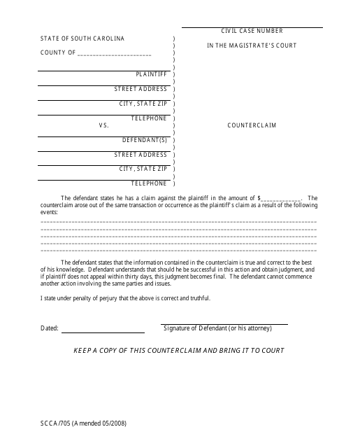 Form SCCA/705 Counterclaim - South Carolina