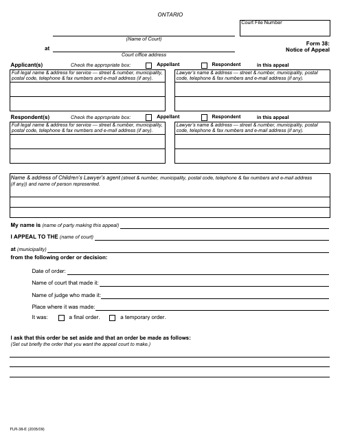 Form 38 Notice of Appeal - Ontario, Canada