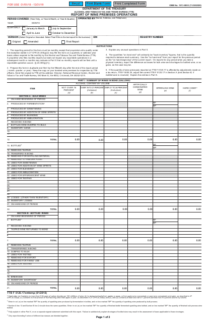 TTB Form 5120.17SMTEMP Report of Wine Premises Operations