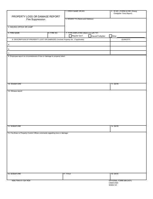 Optional Form 289 Property Loss or Damage Report - Fire Suppression