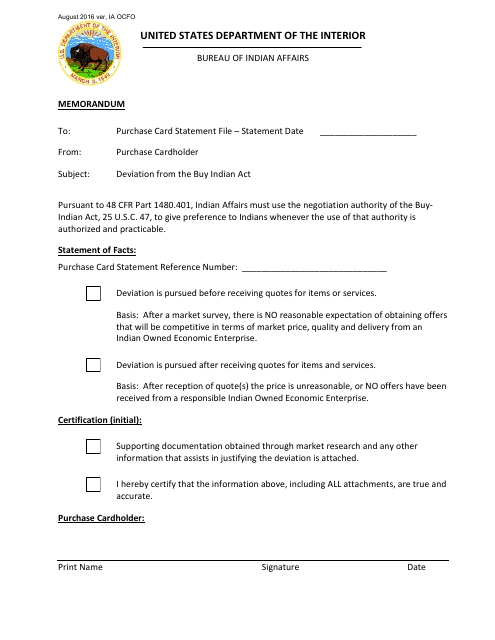 Deviation Form the Buy Indian Act