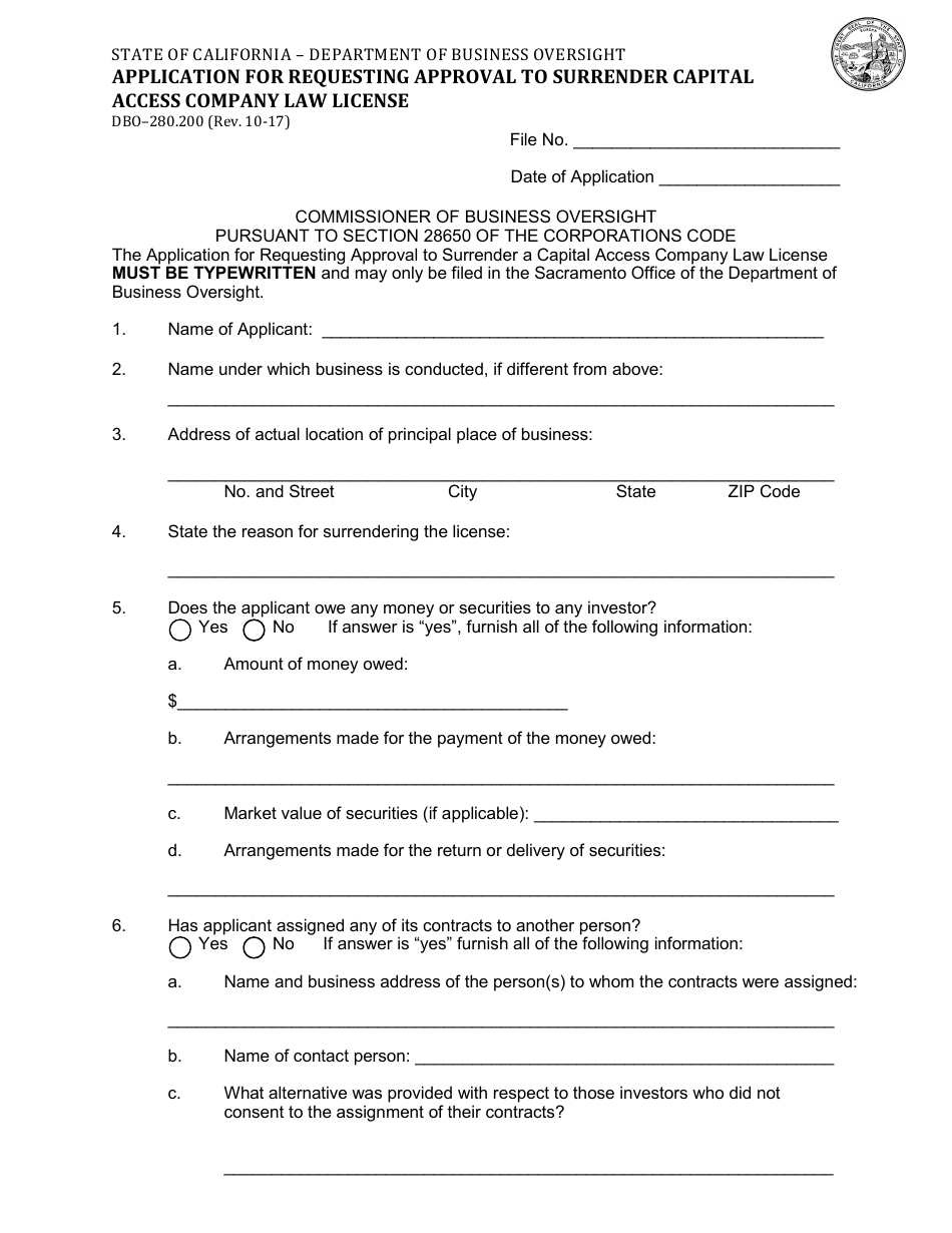 Form DBO-280.200 - Fill Out, Sign Online and Download Fillable PDF ...