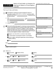 Document preview: Form JV-214(A) Notice of and Order on Request for Hearing on Waiver of Presumptive Transfer - California