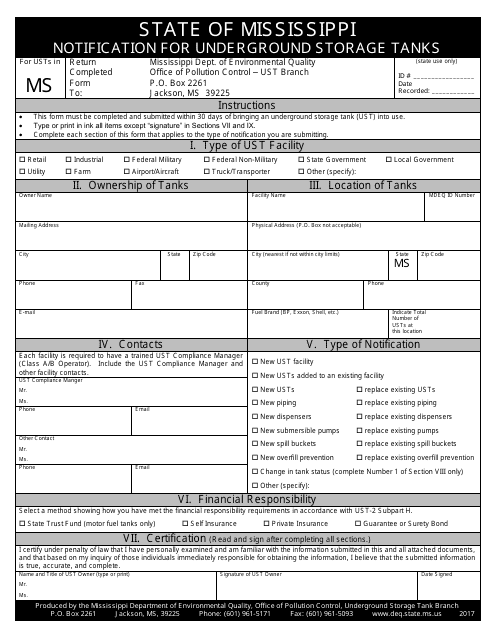 Notification for Underground Storage Tanks - Mississippi