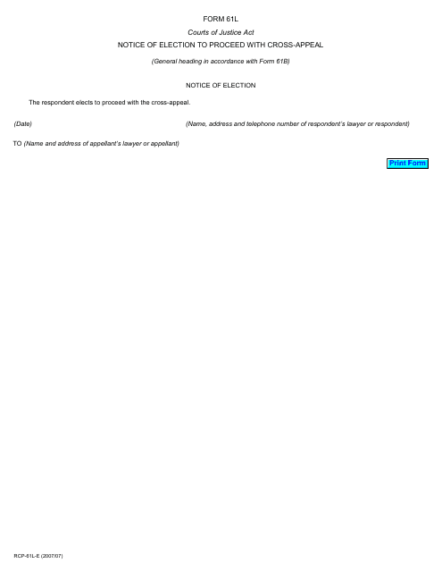 Form 61L Notice of Election to Proceed With Cross-appeal - Ontario, Canada