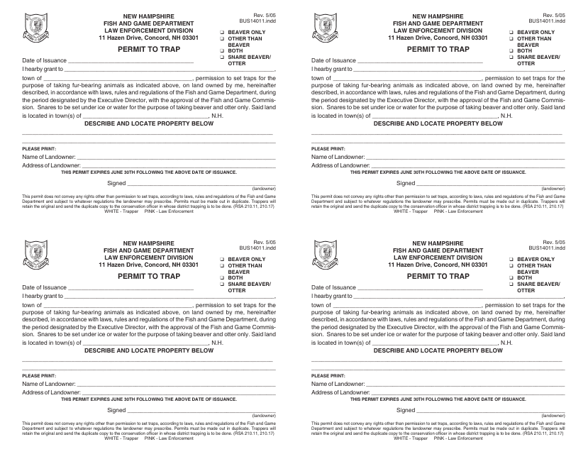 Form BUS14011 Permit to Trap - New Hampshire