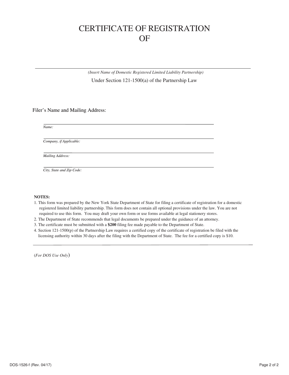 Form DOS-1526-F - Fill Out, Sign Online and Download Fillable PDF, New ...