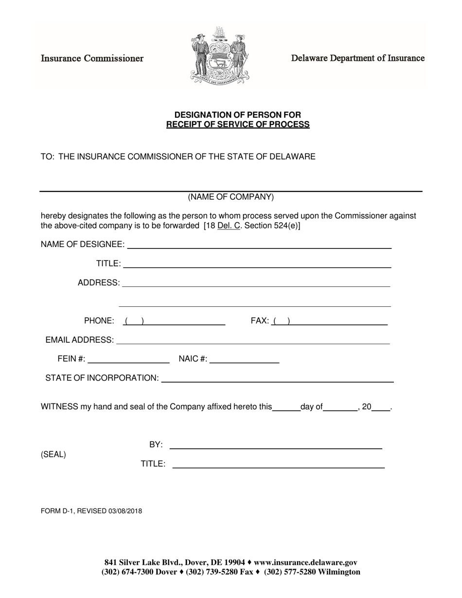 Form D-1 - Fill Out, Sign Online and Download Fillable PDF, Delaware ...