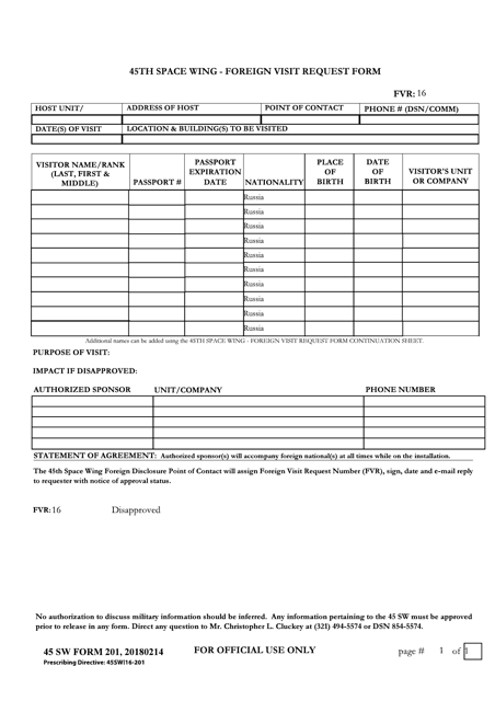 45 SW Form 201  Printable Pdf