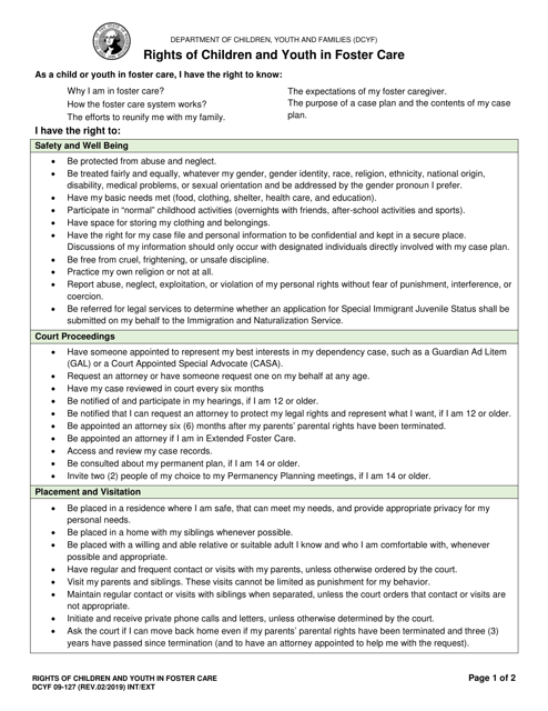 DCYF Form 09-127 Rights of Children and Youth in Foster Care - Washington