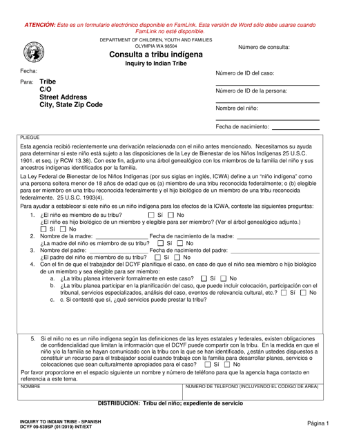 DCYF Formulario 09-539SP Consulta a Tribu Indigena - Washington (Spanish)