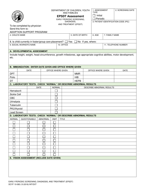 DCYF Form 10-083 Early Periodic Screening, Diagnosis, and Treatment (Epsdt) Assessment - Washington