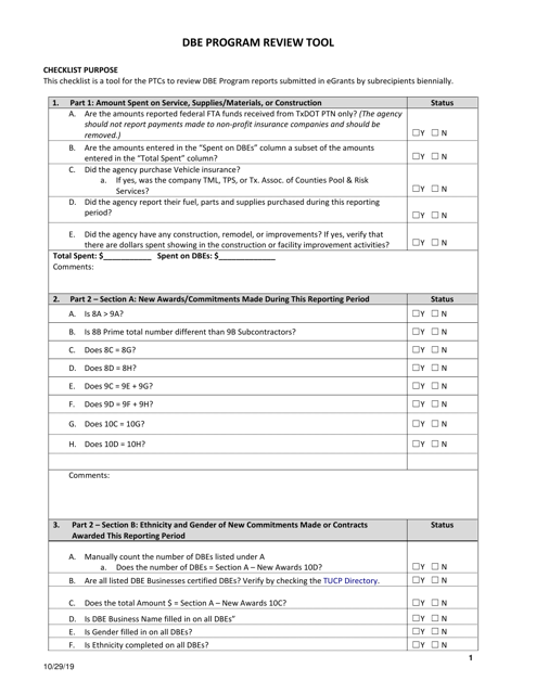 Dbe Program Review Tool - Texas