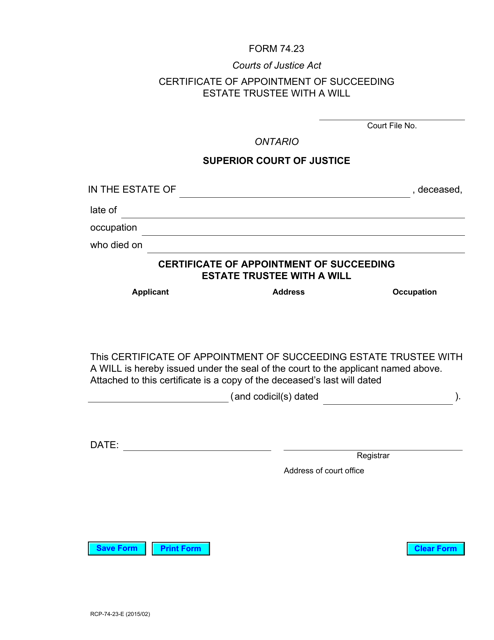 Form 74.23 - Fill Out, Sign Online and Download Fillable PDF, Ontario ...