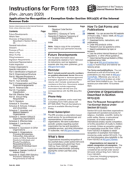 Document preview: Instructions for IRS Form 1023 Application for Recognition of Exemption Under Section 501(C)(3) of the Internal Revenue Code