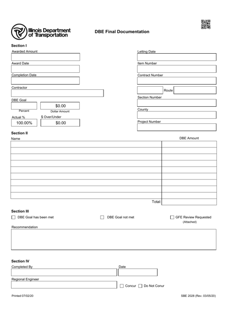 Form SBE2028 Dbe Final Documentation - Illinois