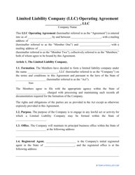 Document preview: Limited Liability Company (LLC) Operating Agreement Template