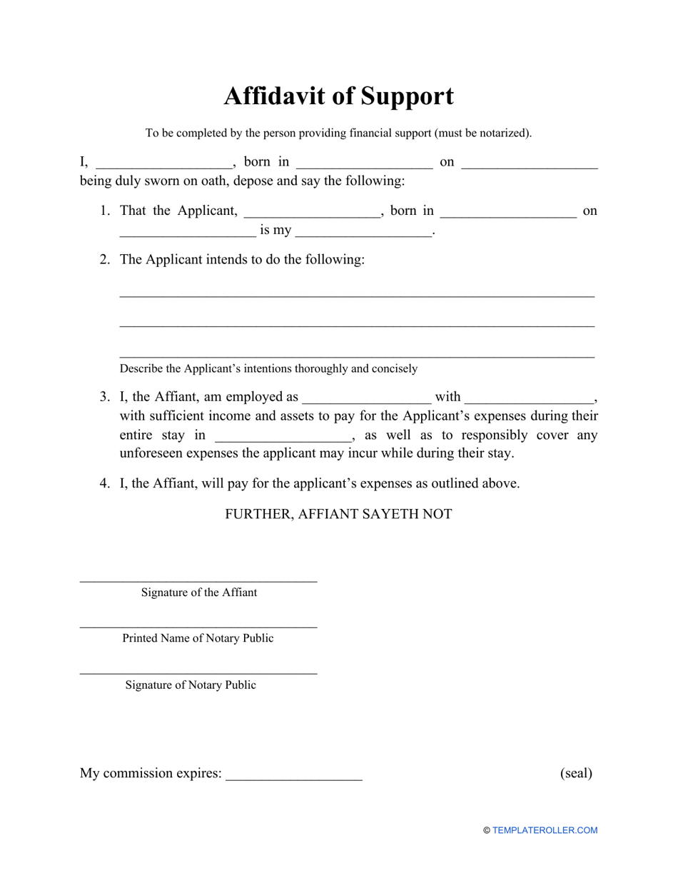 Affidavit Of Support Template