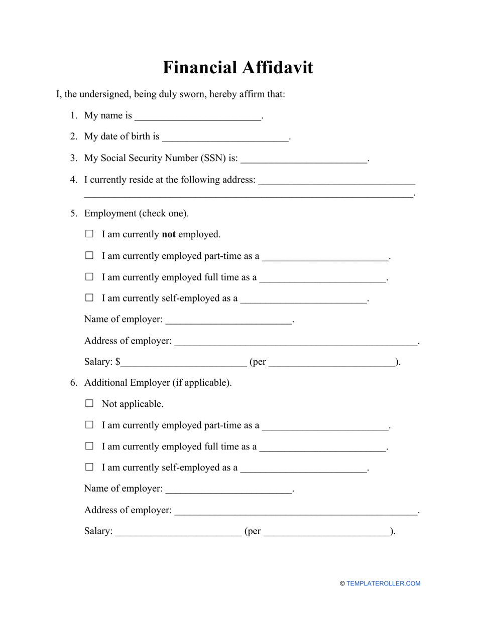 Free Printable Financial Affidavit Form - Printable Forms Free Online