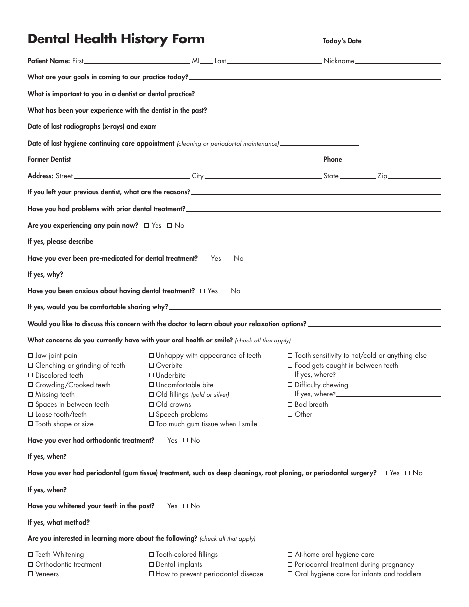 Dental Health History Form Template