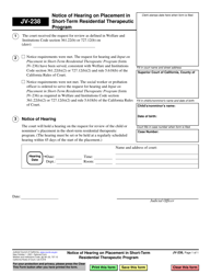 Document preview: Form JV-238 Notice of Hearing on Placement in Short-Term Residential Therapeutic Program - California