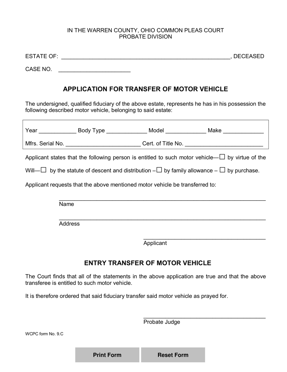 WCPC Form 9.C - Fill Out, Sign Online and Download Fillable PDF, Warren ...