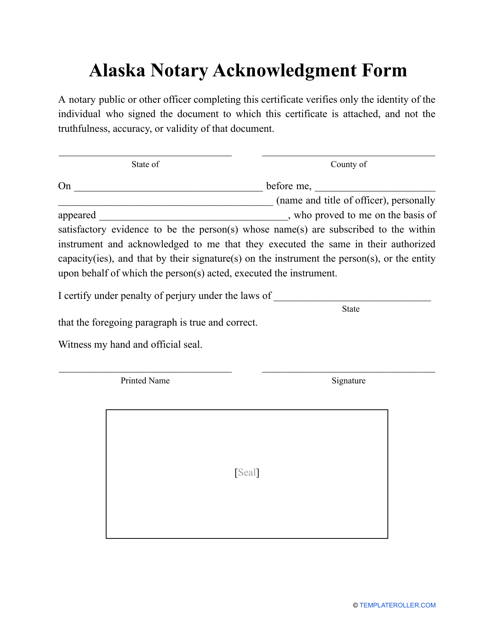 Notary Acknowledgment Form - Alaska