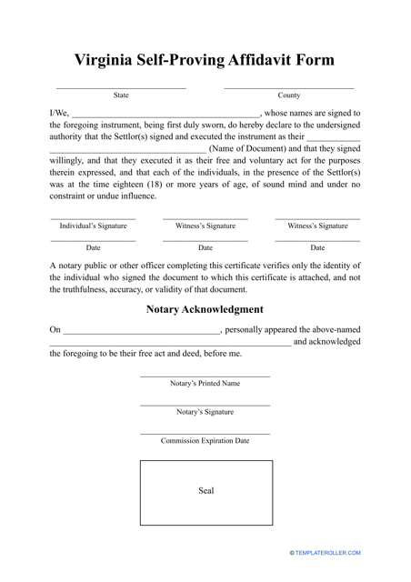 Virginia Self-proving Affidavit Form - Fill Out, Sign Online and ...