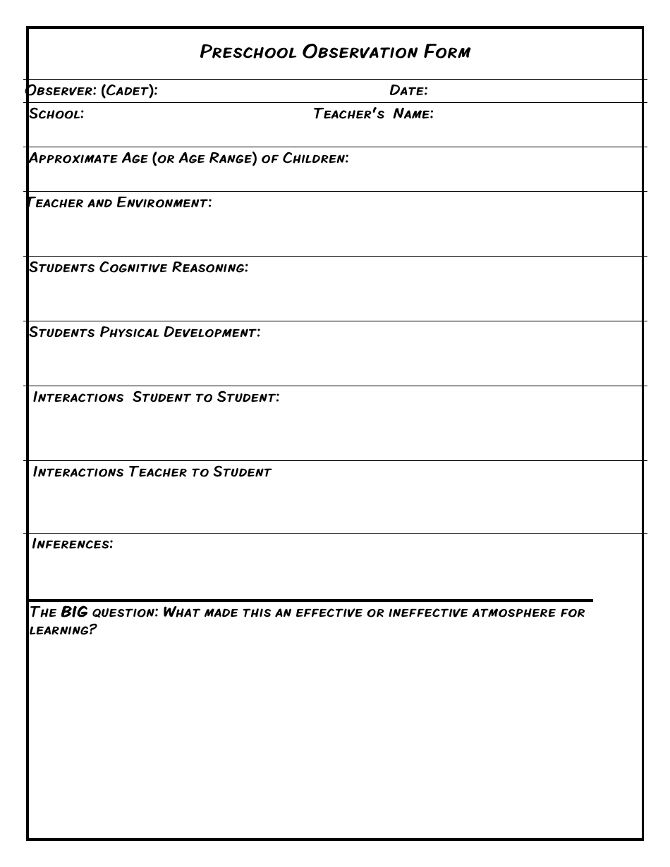 Student Observation Template