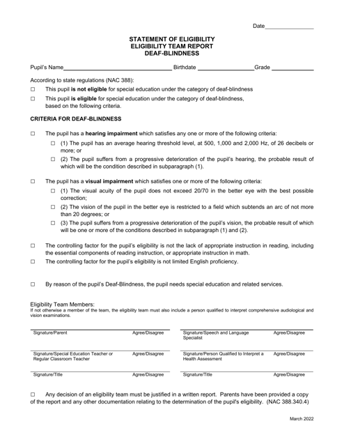 Nevada Statement of Eligibility - Deaf-Blindness - Fill Out, Sign ...