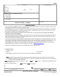 Document preview: Form JV-800 Notice of Appeal - Juvenile - California