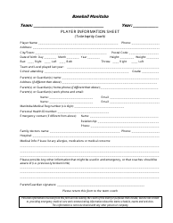 Document preview: Player Information Sheet - Baseball Manitoba - Manitoba, Canada