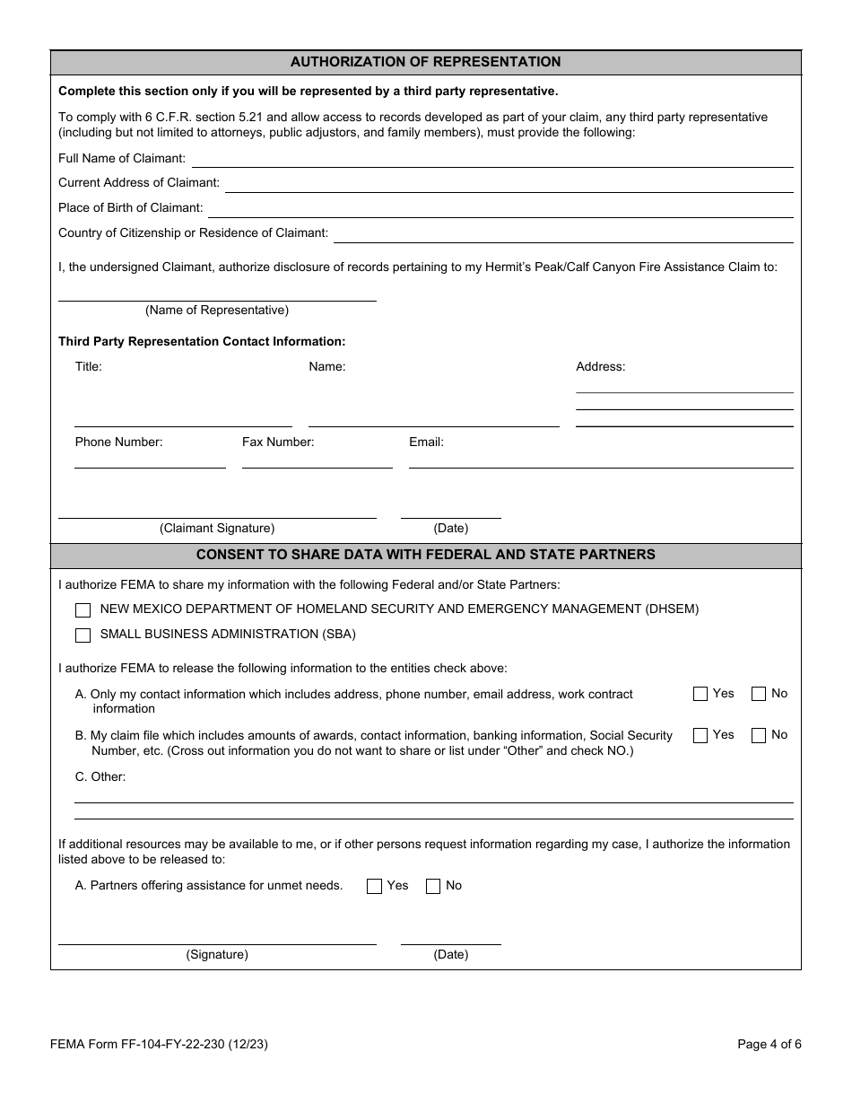 FEMA Form FF-104-FY-22-230 - Fill Out, Sign Online and Download ...