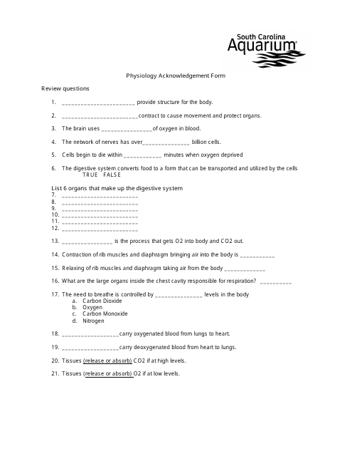 Physiology Acknowledgement Form - South Carolina Aquarium