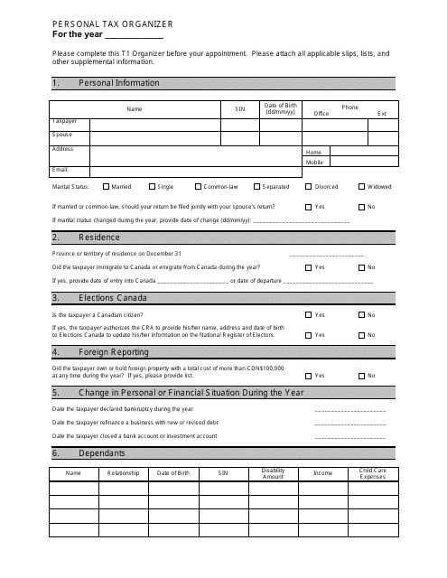 Personal Tax Organizer Template