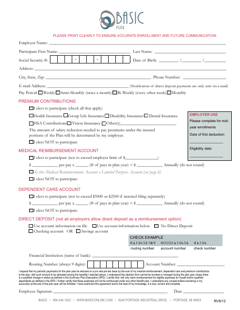 Employee Direct Deposit Enrollment Form - Basic Flex