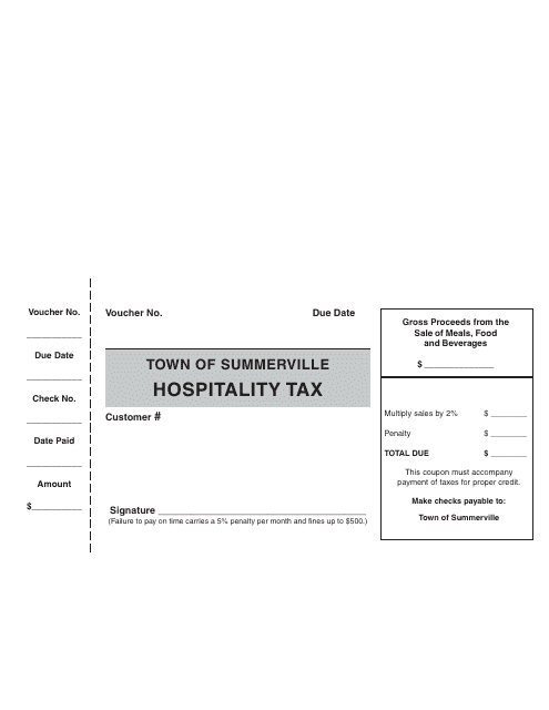 Hospitality Tax Voucher Form - Town of Summerville, South Carolina