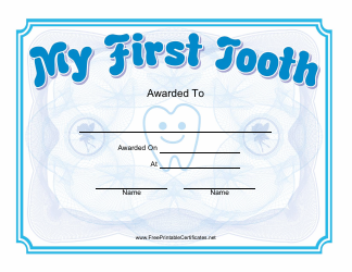 Document preview: First Tooth Award Certificate Template