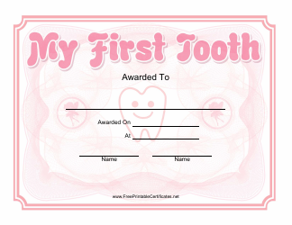 Document preview: My First Tooth Award Certificate Template