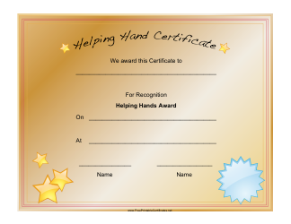 Document preview: Helping Hands Award Certificate Template