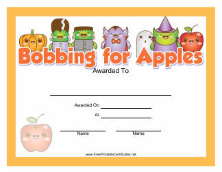 Document preview: Halloween Bobbing for Apples Award Certificate Template