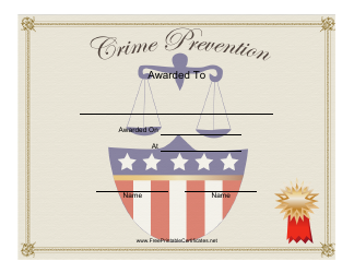 Document preview: Crime Prevention Award Certificate Template