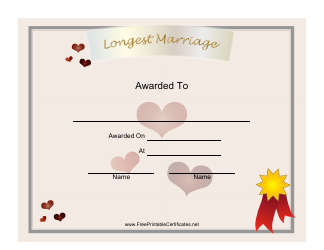 Document preview: Longest Marriage Award Certificate Template