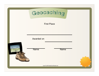 Document preview: Geocaching First Place Certificate Template