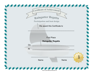 Document preview: Raingutter Regatta First Place Certificate Template