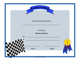 Document preview: Pinewood Derby First Place Certificate Template